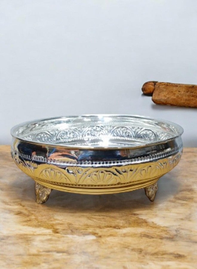 Sigaram Germaan Silver 7 Inch Floral Design Plate with Stand for Home Pooja Decore K4483 - Image 1